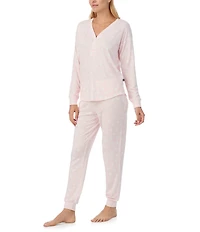 kate spade new york Long Sleeve V-Neck Henley Sweater Knit Jogger Spray Dots Pajama Set