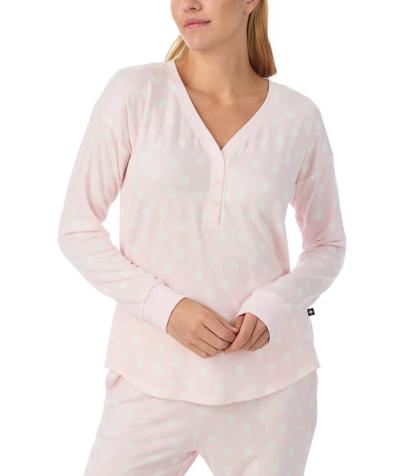 kate spade new york Long Sleeve V-Neck Henley Sweater Knit Jogger Spray Dots Pajama Set