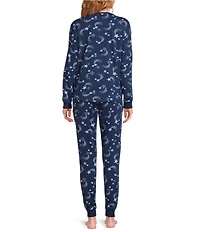 kate spade new york Long Sleeve V-Neck Henley Sweater Knit Sparkling Stars Print Jogger Pajama Set