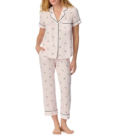 kate spade new york Morning Doves Print Short Sleeve Notch Collar Jersey Knit Cropped Pajama Set