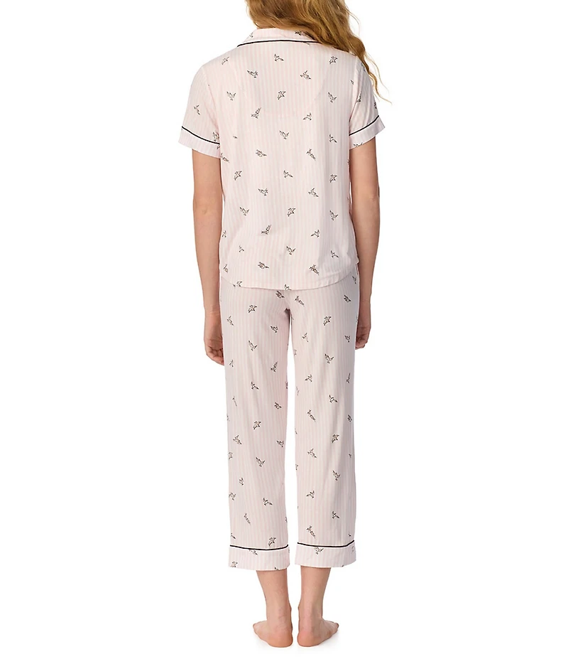 kate spade new york Morning Doves Print Short Sleeve Notch Collar Jersey Knit Cropped Pajama Set