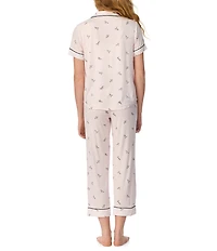 kate spade new york Morning Doves Print Short Sleeve Notch Collar Jersey Knit Cropped Pajama Set