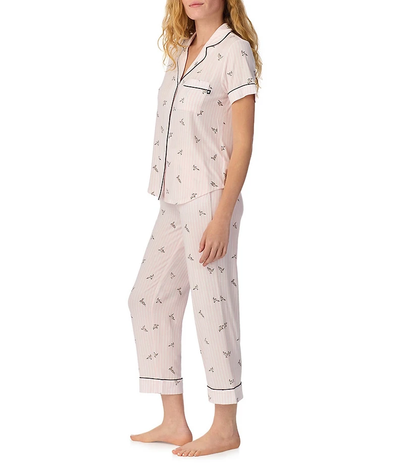 kate spade new york Morning Doves Print Short Sleeve Notch Collar Jersey Knit Cropped Pajama Set
