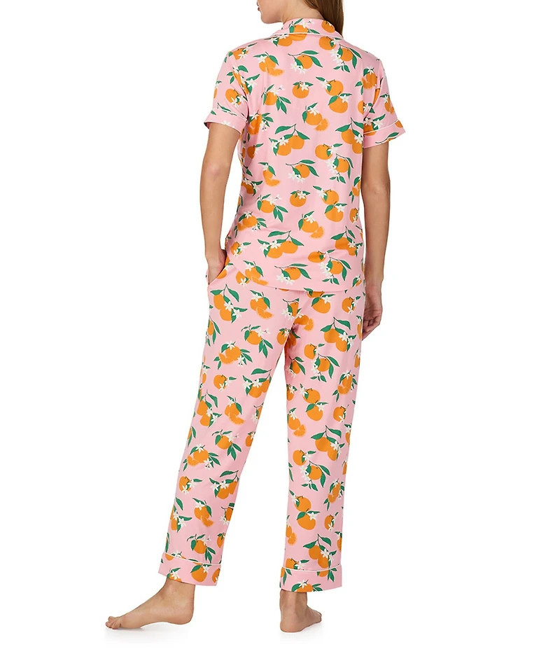 kate spade new york Floral Print Short Sleeve Notch Collar Jersey Knit Cropped Pajama Set