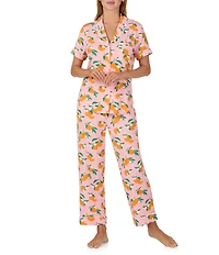 kate spade new york Floral Print Short Sleeve Notch Collar Jersey Knit Cropped Pajama Set