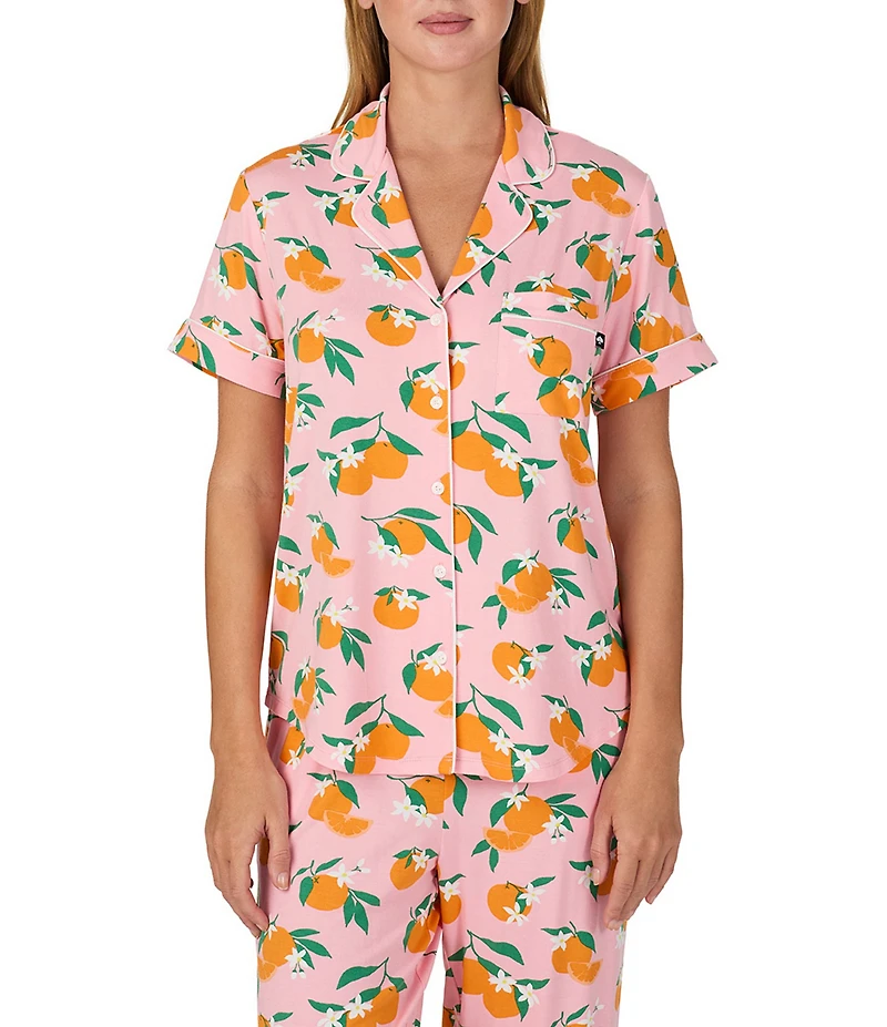 kate spade new york Floral Print Short Sleeve Notch Collar Jersey Knit Cropped Pajama Set