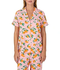 kate spade new york Floral Print Short Sleeve Notch Collar Jersey Knit Cropped Pajama Set