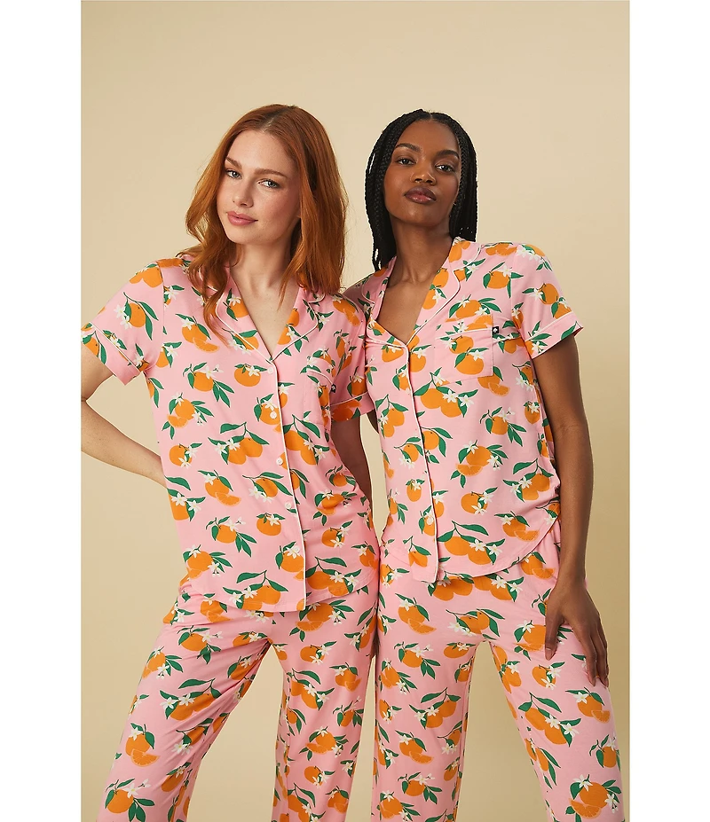 kate spade new york Floral Print Short Sleeve Notch Collar Jersey Knit Cropped Pajama Set