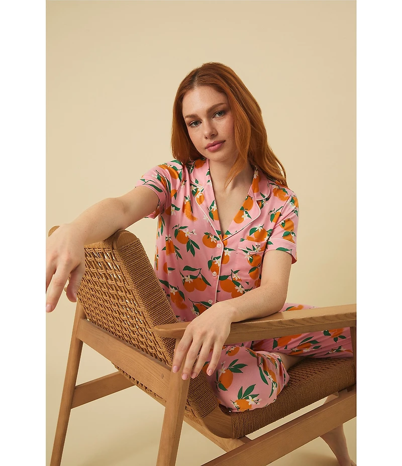 kate spade new york Floral Print Short Sleeve Notch Collar Jersey Knit Cropped Pajama Set