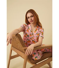 kate spade new york Floral Print Short Sleeve Notch Collar Jersey Knit Cropped Pajama Set