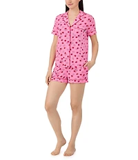 kate spade new york Paint Strawberries Print Short Sleeve Notch Collar Knit Shorty Pajama Set