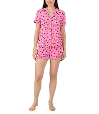 kate spade new york Paint Strawberries Print Short Sleeve Notch Collar Knit Shorty Pajama Set
