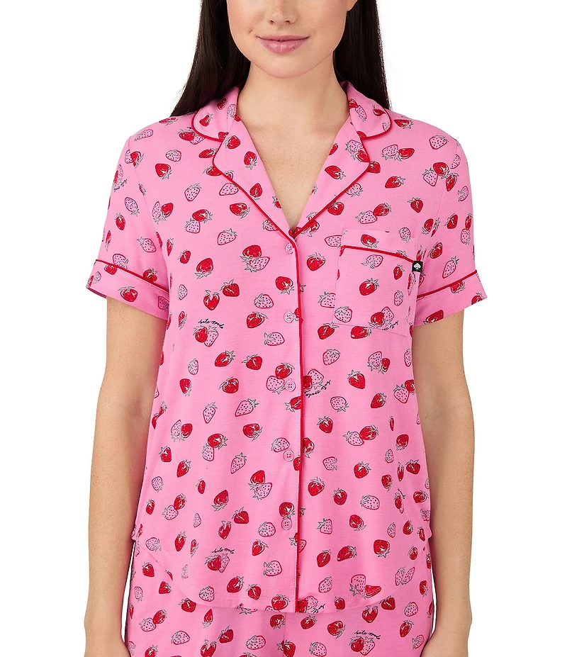 kate spade new york Paint Strawberries Print Short Sleeve Notch Collar Knit Shorty Pajama Set