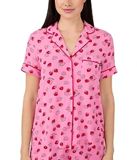 kate spade new york Paint Strawberries Print Short Sleeve Notch Collar Knit Shorty Pajama Set
