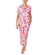 kate spade new york Painterly Cherries Short Sleeve Notch Collar Button-Front Knit Cropped Pajama Set