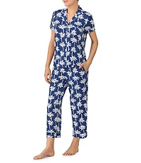 kate spade new york Palm Trees Printed Short Sleeve Notch Collar Knit Cropped Pajama Set