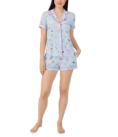 kate spade new york Park Picnic Print Short Sleeve Notch Collar Knit Shorty Pajama Set