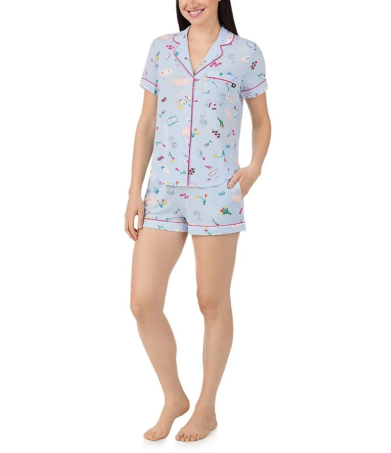 kate spade new york Park Picnic Print Short Sleeve Notch Collar Knit Shorty Pajama Set