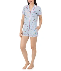 kate spade new york Park Picnic Print Short Sleeve Notch Collar Knit Shorty Pajama Set