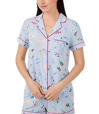 kate spade new york Park Picnic Print Short Sleeve Notch Collar Knit Shorty Pajama Set