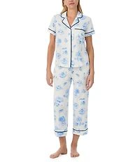kate spade new york Park Polie Print Short Sleeve Notch Collar Cropped Pajama Set