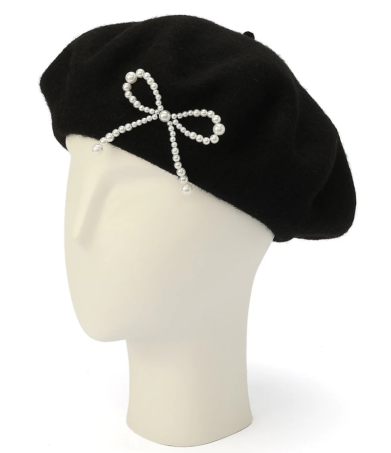 kate spade new york Pearl Bow Felt Knit Beret Hat