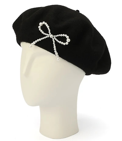 kate spade new york Pearl Bow Felt Knit Beret Hat