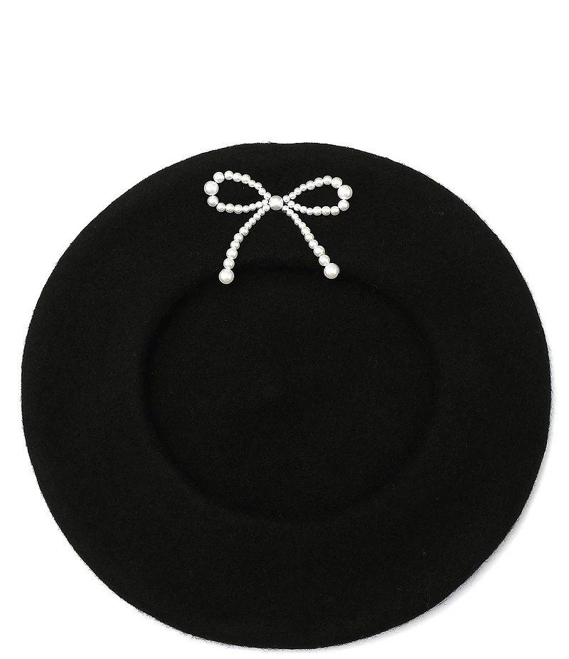 kate spade new york Pearl Bow Felt Knit Beret Hat