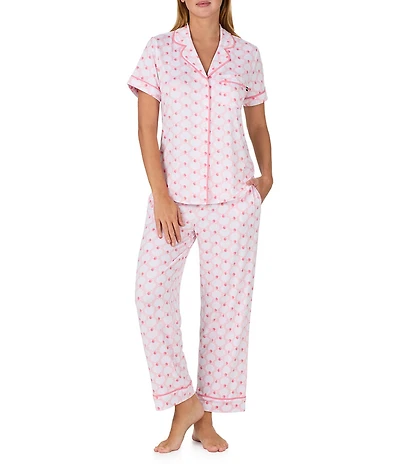 kate spade new york Pearl Shells Print Short Sleeve Notch Collar Brushed Jersey Knit Cropped Pajama Set