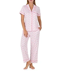 kate spade new york Pearl Shells Print Short Sleeve Notch Collar Brushed Jersey Knit Cropped Pajama Set