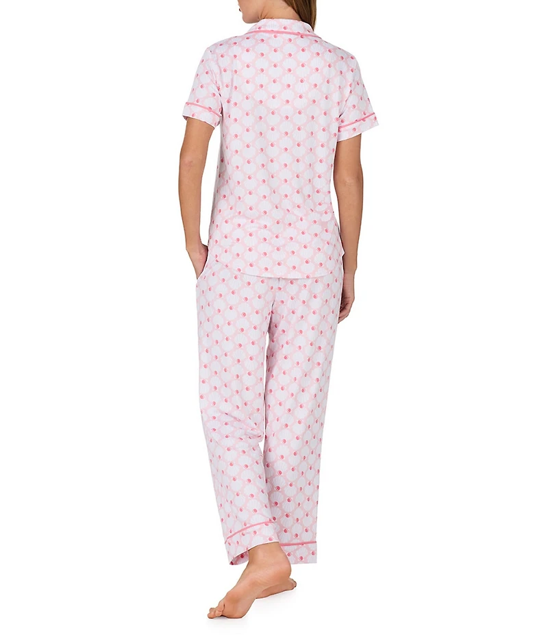 kate spade new york Pearl Shells Print Short Sleeve Notch Collar Brushed Jersey Knit Cropped Pajama Set