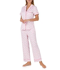 kate spade new york Pearl Shells Print Short Sleeve Notch Collar Brushed Jersey Knit Cropped Pajama Set