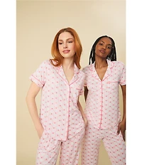 kate spade new york Pearl Shells Print Short Sleeve Notch Collar Brushed Jersey Knit Cropped Pajama Set