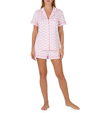 kate spade new york Pearl Shells Print Short Sleeve Notch Collar Brushed Jersey Knit Shorty Pajama Set