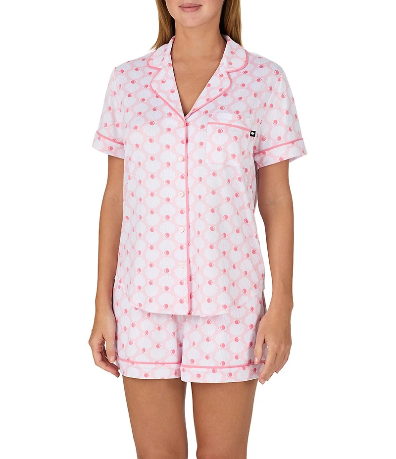 kate spade new york Pearl Shells Print Short Sleeve Notch Collar Brushed Jersey Knit Shorty Pajama Set