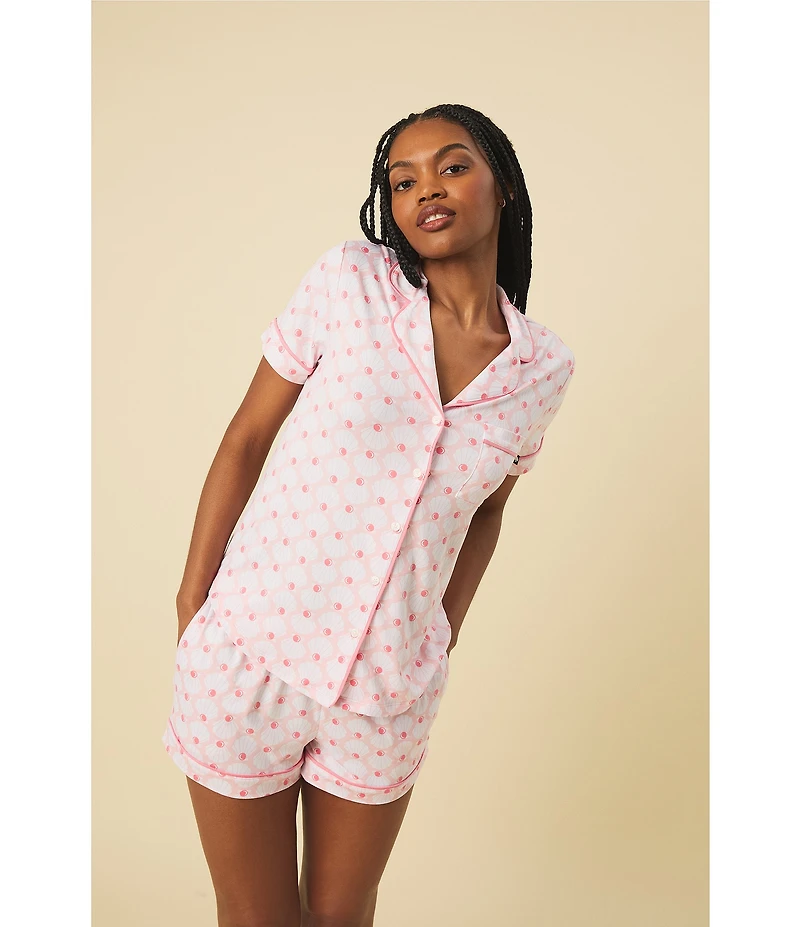 kate spade new york Pearl Shells Print Short Sleeve Notch Collar Brushed Jersey Knit Shorty Pajama Set