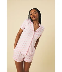 kate spade new york Pearl Shells Print Short Sleeve Notch Collar Brushed Jersey Knit Shorty Pajama Set