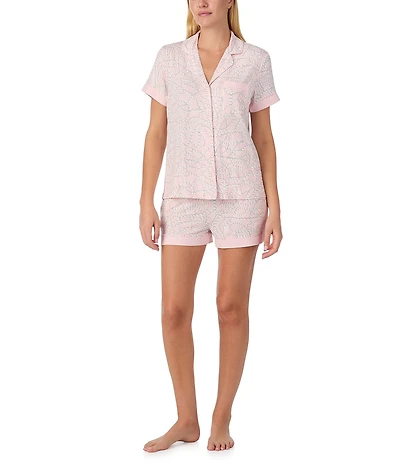 kate spade new york Pearl Strand Print Short Sleeve Notch Collar Jersey Knit Shorty Bridal Pajama Set