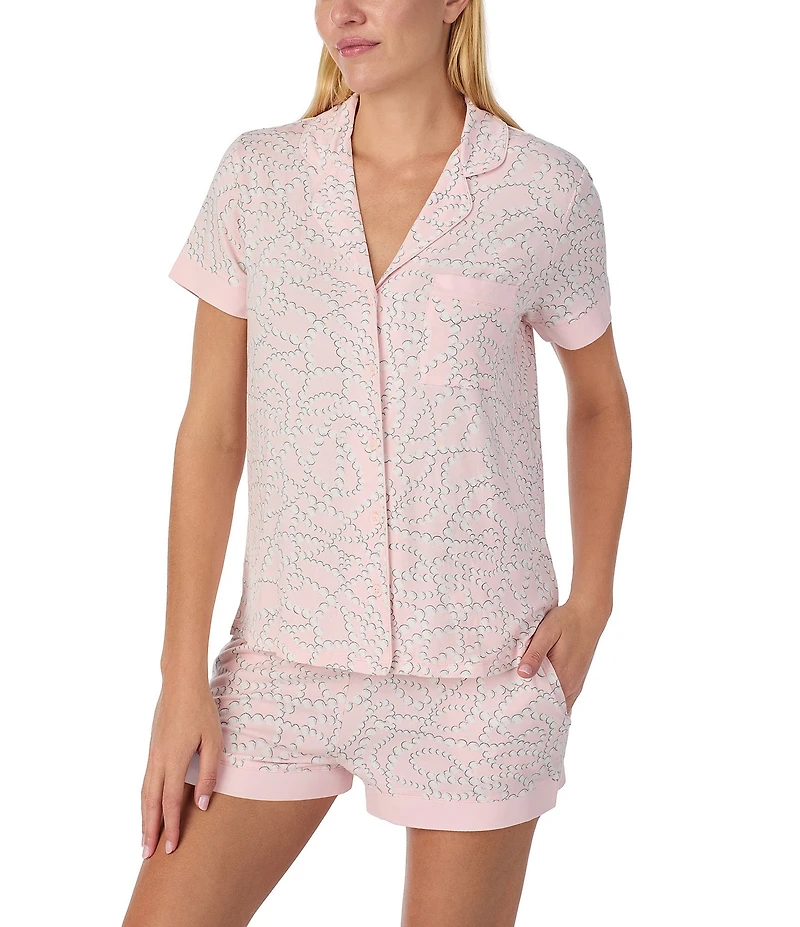 kate spade new york Pearl Strand Print Short Sleeve Notch Collar Jersey Knit Shorty Bridal Pajama Set