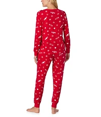 kate spade new york Peppermint Print Long Sleeve Crew Neck Top & Jogger Long Knit Holiday Pajama Set