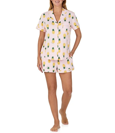kate spade new york Pineapple Print Short Sleeve Notch Collar Brushed Jersey Knit Shorty Pajama Set