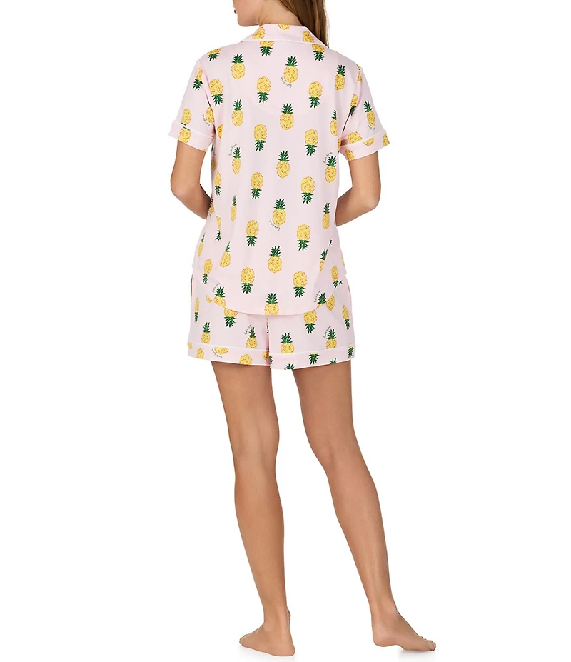 kate spade new york Pineapple Print Short Sleeve Notch Collar Brushed Jersey Knit Shorty Pajama Set