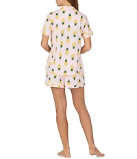 kate spade new york Pineapple Print Short Sleeve Notch Collar Brushed Jersey Knit Shorty Pajama Set