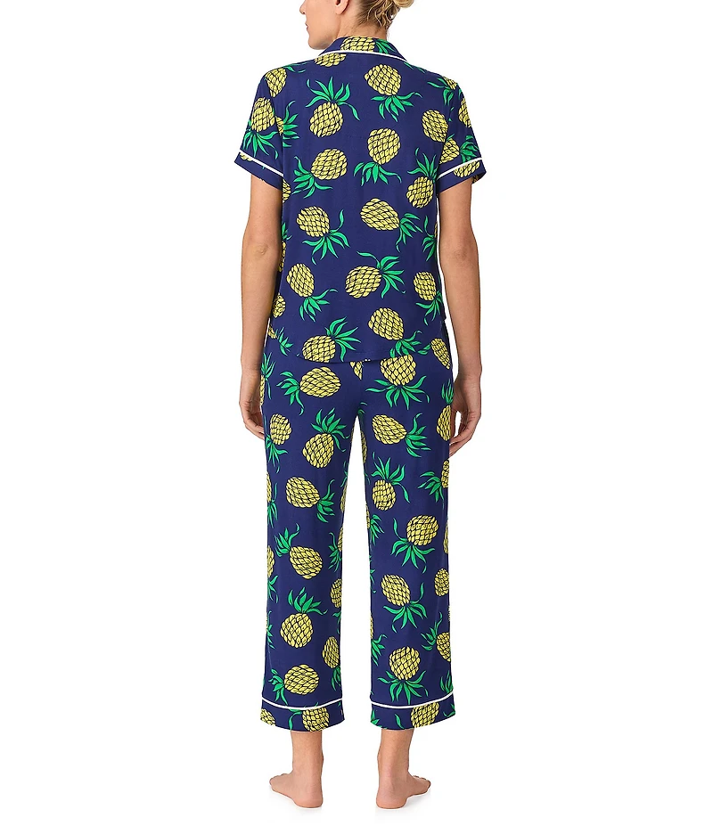 kate spade new york Pineapple Toss Short Sleeve Notch Collar Button-Front Knit Cropped Pajama Set