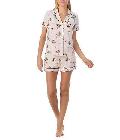 kate spade new york Pink Bouquet Print Short Sleeve Notch Collar Knit Shorty Pajama Set