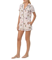 kate spade new york Pink Bouquet Print Short Sleeve Notch Collar Knit Shorty Pajama Set