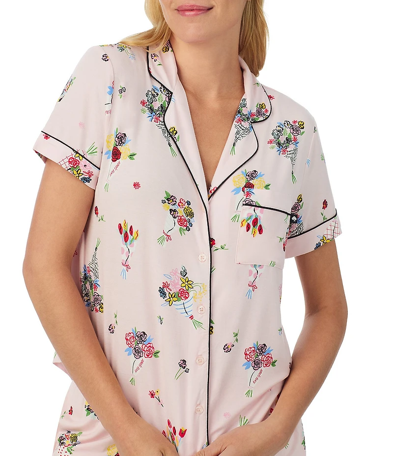 kate spade new york Pink Bouquet Print Short Sleeve Notch Collar Knit Shorty Pajama Set