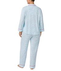 kate spade new york Plus Size 3/4 Sleeve Notch Collar Jersey Knit Mini Hearts Print Valentine's Day Long Pajama Set