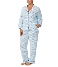 kate spade new york Plus Size 3/4 Sleeve Notch Collar Jersey Knit Mini Hearts Print Valentine's Day Long Pajama Set