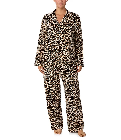 kate spade new york Plus Size Cozy Jersey Knit Animal Print Long Sleeve Notch Collar Holiday Pajama Set